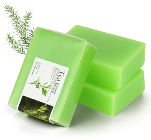 HOTUT 3 PCS Tea Tree Antifungal Soap Bar,Face Cleanser for Oily and Sweat-Prone Skin,Tea Tree Oil Soap,Clears Pores,Refreshing Scent,Deep Cleaning,Quick Lather,for Sensitive Skin,Body,Hair & Shaving