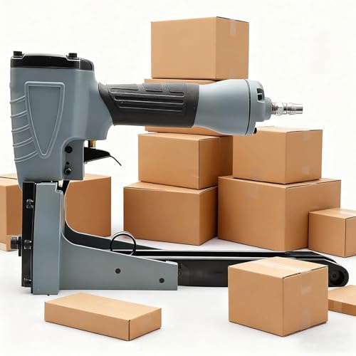 Pneumatic Carton Stapler, Hand-held Air Pin Nailer Gun for Corrugated Boxes, 35mm Nail Width & 15-18mm Nailing Range, Industrial Packing Sealer Closing Tool