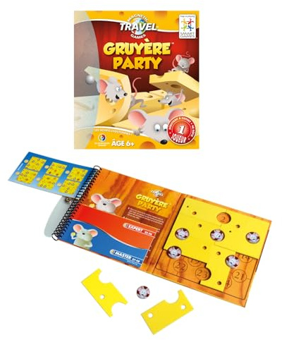 SmartGames - Gruyère Party - Jeu de Voyage Magnétique - Placez Les Tranches de Fromage Autour des Têtes de Souris - 48 Défis - 1 Joueur - A Partir de 6 Ans