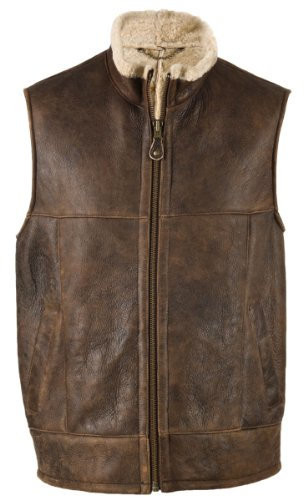 Herren Harvey Leder Weste echtes Schaffell Fell, Braun - Chocolate, 102cm