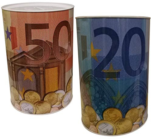 2 er Set Spardose Geldschein Euroschein Metall 11,5 x 7,5 cm Sparbüchse Geldschein Sparschwein Euro Sparen