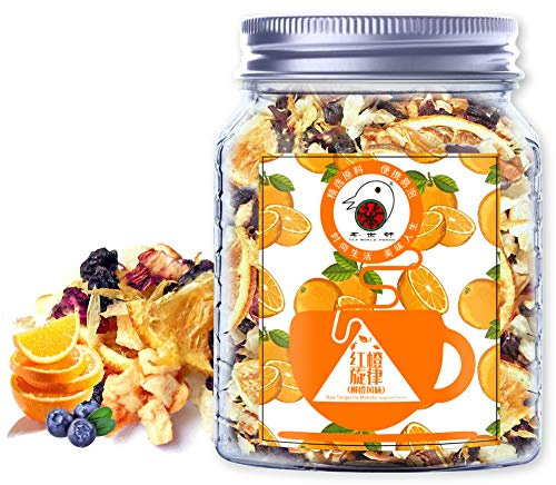 Plant Gift Red Tangerine Melody (Piña, Manzana, UVA, Naranja, limón, Roselle, crisantemo) té Caliente y Helado, té de Hierbas no GMO, sin Artificiales, té de Hoja Suelto Premium 70 g / 2.5oz