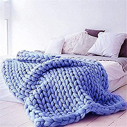 Nicole Knupfer Decke Gestrickte Werfen Handgefertigt Grobe Strickdecke Wolle Garn Sofa Decke DIY Zuhause Geschenk (Blau,120×180cm)