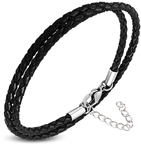 ZENSE - Bracelet homme en cuir noir double enroulement ZB0239 [ajustement au poignet avec extension 5cm]