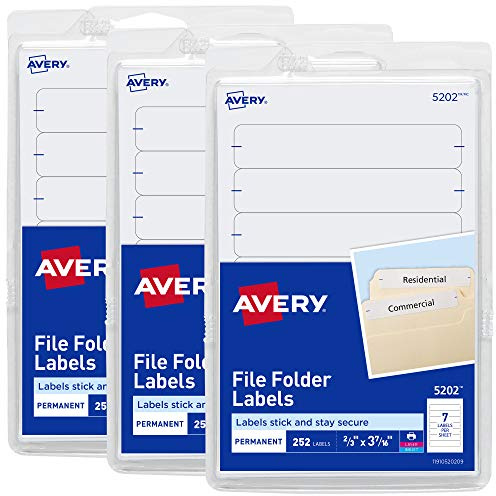 Avery Easy Peel File Folder Labels on 4 x 6 Sheets, 2/3 x 3-7/16, White, 3 Pack, 756 Labels Total (32131)