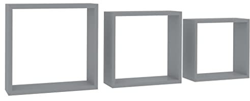 vidaXL Würfelregal 3-TLG. Wandregal Hängeregal Regalwürfel Cube Lounge CD Regal Bücherregal Schweberegal Wandboard Dekoregal Grau MDF