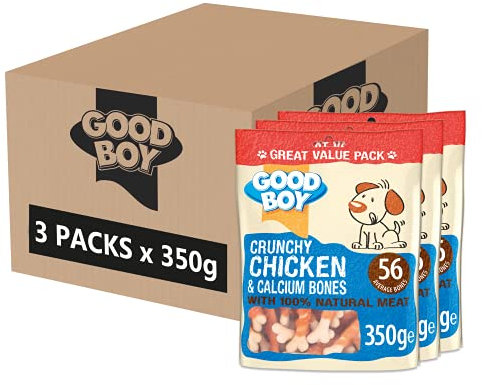 Good Boy - Chicken and Calcium Bones - Dog Treats - Made With 100% Natural Chicken Breast Meat -Low Fat Dog Training Treats, 350 gm (Pack of 3)