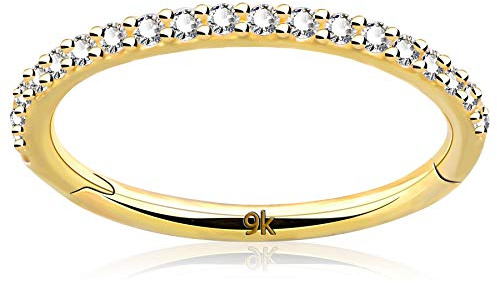 OUFER Helix Earrings 16G 9K Solid Gold Cartilage Earring Hoop Ring CZ Line Helix Earring Hoop Daith Rook Conch Piercing Earring Jewellery Nose Hoop Ring