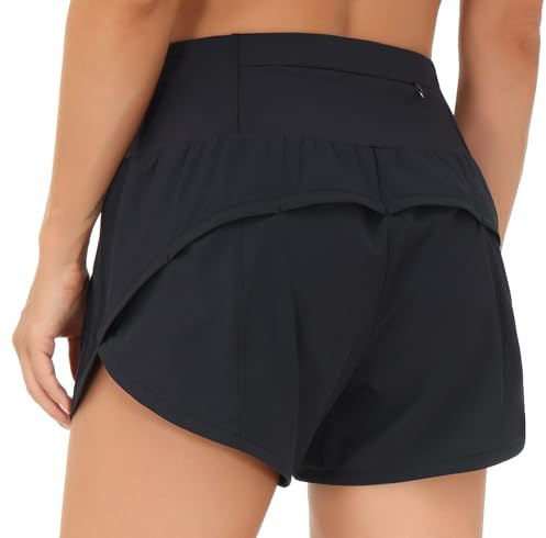 THE GYM PEOPLE Womens High Waisted Running Shorts Quick Dry Athletic Workout Shorts with Mesh Liner Zipper Pockets (Black, Small)