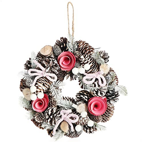 COM-FOUR® Ghirlanda per porta di Natale - Corona dell'Avvento con fiocchi rosa e fiori rosa - Ghirlanda decorativa - Decorazione natalizia - Ghirlanda da tavola - Ghirlanda di Natale