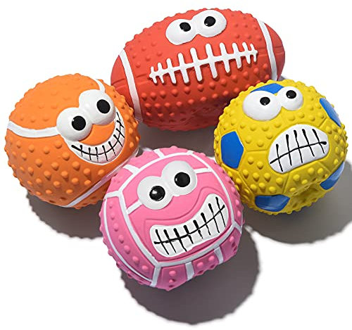TONGKTAI Quietschende Hundebälle, [4 Pack] Latex Hunde Quietsch Spielzeug, 2,7'' Weiche Bouncy Fetch Bälle für Mittlere Kleine Haustiere Interaktives Spielen