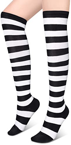 Blulu Gestreifte Strümpfe Overknee Oberschenkel Lange Strumpfhosen für Damen Mädchen