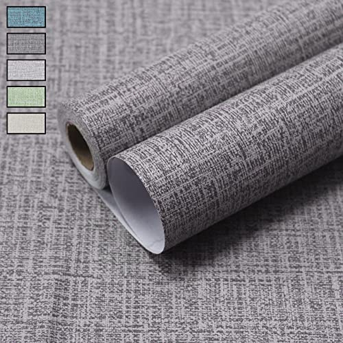 WAPANE Grasscloth Peel and Stick Wallpaper 15.7 x 393.7, Faux Linen Contact Paper for Cabinets/Countertops Removable, Textured Wall Paper Self Adhesive, Vinyl Fabric Wallpaper Waterproof, Dark Gray