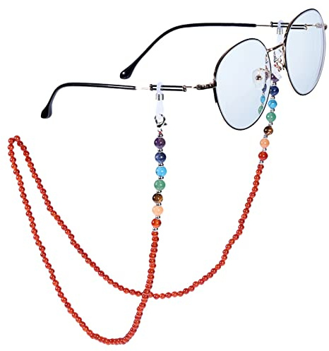 Nupuyai 7 Chakra Stein Perlen Brillenkette Damen Kristall Sonnenbrillenkette Gesichtsmaske Kette Edelstein Brillenband Brillenkordel Brillenhalter für Lesebrillen, Myopiebrille