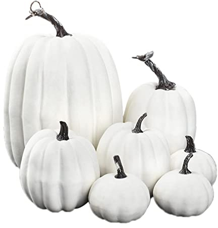 KüNstliche Ernte-KüRbis-Dekorationsset KüRbis-Herbsternte Helle Polystyrol Styropor Statue Halloween Weiß 7 StüCk