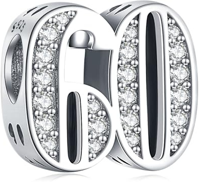 Amuefer Número 60 Charms para Pulseras y Collares, Colgante de Plata de Ley con Circonita Cúbica, Navidad Joyería Regalos para Mujeres