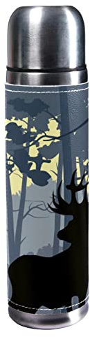 Isolierte Wasserflasche Edelstahl-Wasserflaschen Metall-Wasserflasche,Waldtier Hirsch Silhouette