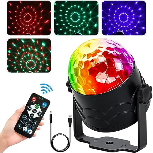 Luci Discoteca LED - 360° Ruotabile Palla da Discoteca Luci da Festa a Ritmo di Musica Luce Discoteca Stroboscopica 7 Colori RGB con Telecomando e Cavo USB per Casa, KTV, Bar, Feste, DJ, Car, Natale
