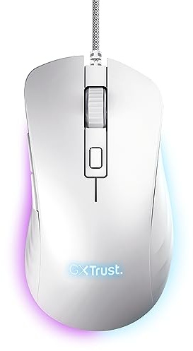Trust Gaming GXT 924W Ybar+ Souris Gamer Haute Performance, 25600 PPP, 50% Plastiques Recyclés, Capteur Optique 25K, Éclairage RGB, 6 Boutons Programmables, Souris Gaming Filaire USB - Blanc