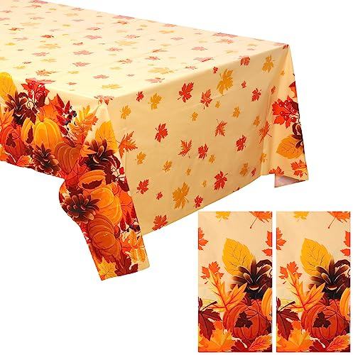 2 Stück 137 x 274 cm Herbst Party Tischtücher Erntedankfest Tischwäschen Ahornblätter Kürbis Bedruckte Tischdecken Kunststoff Herbst Tischdecken Deko für Erntedankfest Ernte Dekoration