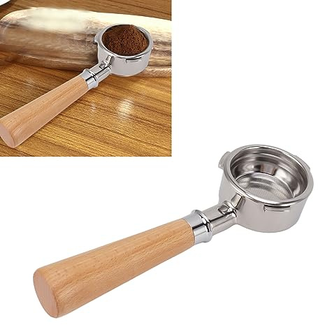 Portafiltro de café sin Fondo de 58 Mm, Portafiltro de Cesta de Filtro de Taza, Portafiltro de café de Acero Inoxidable de 3 Orejas Mango de Madera Maciza para Barsetto