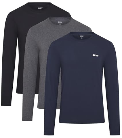 DKNY Uomo, Maglietta a Maniche Lunghe, Blu Marino/Grigio Scuro/Nero, Confezione da 3, XL