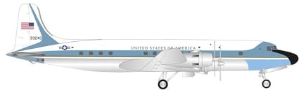 herpa Modellflugzeug U.S. Air Force Douglas VC-118A, 1254th Air Transport (Special Missions) Wing Air Force One – 53-3240, Miniatur im Maßstab 1:500, Sammlerstück, Modell ohne Standfuß, Metall