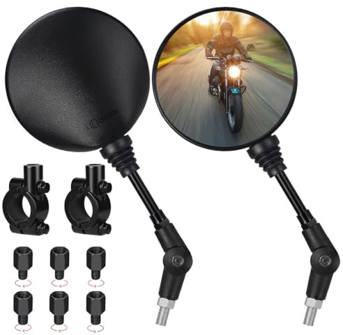 Motorcycle Mirrors Set,7/8 inches 22mm Handlebar clamps,Universal Motorbike Mirrors with Extra M8 M10 Threaded Boltsfor ATV/Scooter/Cruiser/Bike (round)