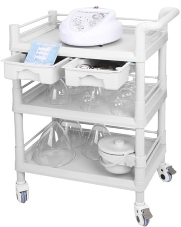 Beauty Salon Trolley Cart, Esthetician Cart with Wheels & Bucket and 2 Big Drawer, 3 Tier Heavy Duty SPA, Load 330lbs, 360° Rotate Silent Wheels for Beauty Salon SPA Hospital Office Lab