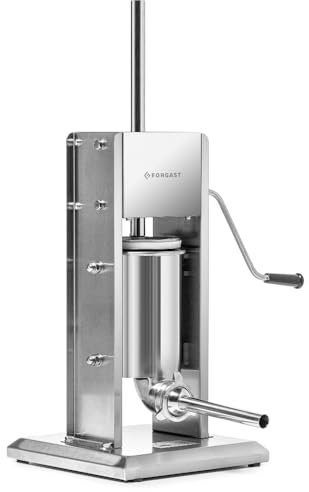 Frogast Wurstfüller manuell, Wurstmaschine aus Edelstahl, Wurstfüllmaschine silber, Wurstpresse mit Tischklemme, Wurstspritze, vertikal, leicht zu reinigen, Fassungsvermögen 3l, inklusive 4 Trichter