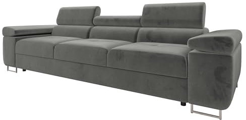Mirjan24 Sofa Torezio III mit Einstellbare Kopfstützen, Dreisitzer Polstersofa, Füße aus Metall Chrom, Sofagarnitur, Wohnlandschaft, Couchgarnitur (Manila 16)