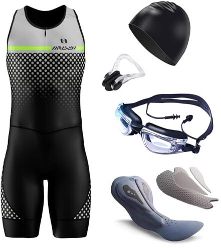 Traje de Triatlón de una Pieza para Hombre＋Acolchado Profesional de Competición,Ligero,Sin Mangas,Traje de Triatlón para Hombre,para Carreras,Ciclismo,Natación (TYP-1,XXS)