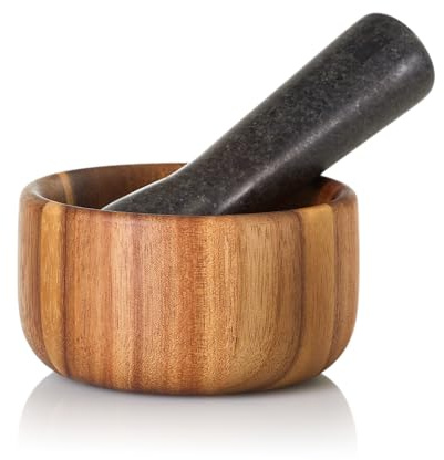 AdHoc MO41 Mörser mit Stößel TARU | Innovatives Set aus Akazienholz und Granit | Perfekt für Kräuter und Gewürze | Ø 11 cm