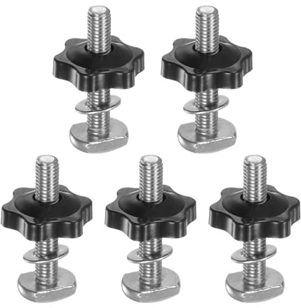 QUARKZMAN 5 Set di Bulloni a T con Manopola M8 x 45mm Bulloni Filettati M8 x 32mm Manopola di Serraggio Dado Esagonale con Rondella per Maschere Dispositivi Lavorazione Legno, Nero