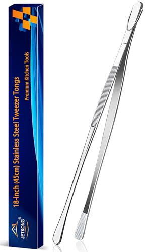 JETKONG 18 Inch (45cm) Extra Long Grill Tongs, Heavy Duty Stainless Steel Tweezer Tongs for Cooking, Grilling, Barbecue/BBQ, Buffet and Turning Food (Round Tips)