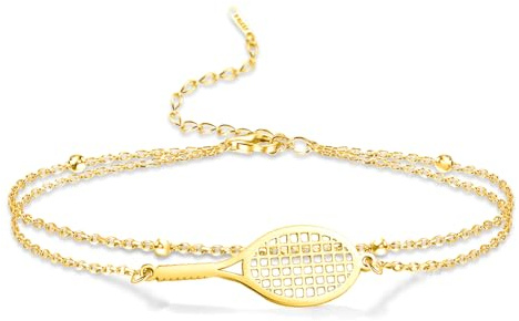VASSAGO Tennisschläger Armband für Damen und Herren zierlicher verstellbarer Tennisschläger Charm Schichtung Sport Armreif Armband Liebhaber Schmuck Tennis Geschenke