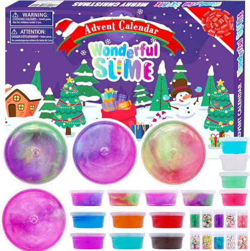 PANSHAN Slime Weihnachts-Countdown-Adventskalender 2025 – 24 Tage voller Spaß Kristallschleim & Fidget Toys & Party Favors | Aufregendes Set für Kinder ab 3 Jahren