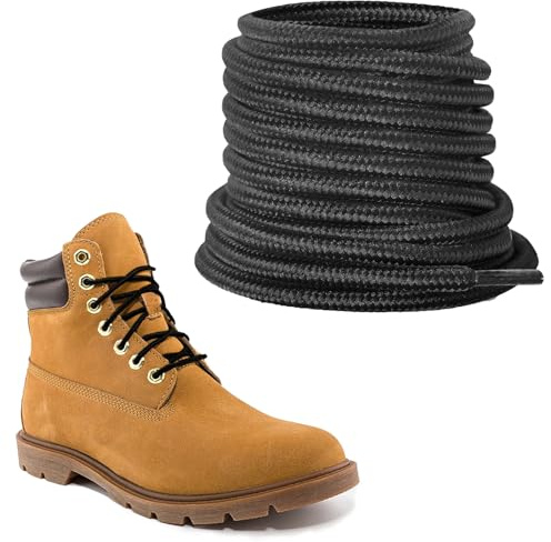 NDTEZUGT Arbetsskor skosnören, diameter 4,5 mm runda skosnören stövlar tung plikt, långa skosnören för Timberland vandringsskor, svart, 54/140cm