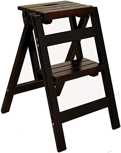 Marchepied pliable en bois pour adultes - Portable - 2 marches - Multifonction - En bois massif - Compact et facile à ranger