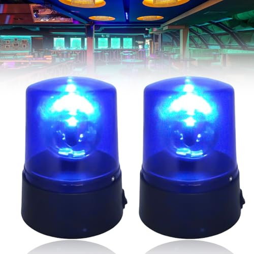 LED Blaulicht, 2 Stück LEDPartyleuchte im Blaulichtdesign, LEDs Rundumleuchte mit Drehendem Reflektor, 360° Led DJ Blitzlichte, Batteriebetrieb DJ Partybeleuchtung, Dekoration für Club Party Ballsaal