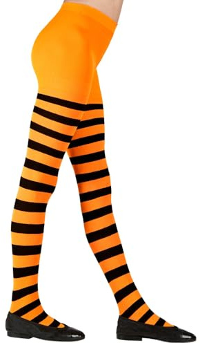 CARTOON Orange och svarta randiga strumpor barnstrumpbyxor 70 den maskeradtillbehör kostymer karneval halloween temafester (7–10 år)