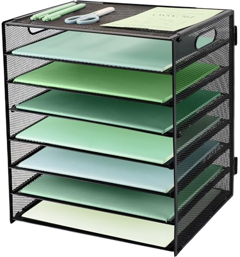 Corbeille à courrier avec poignée, Organiseur de fichiers de Bureau en Maille métallique à 8 Niveaux, bacs de classement de Bureau A4, Porte-revues, Porte-Documents pour la Maison, l'école, Le Bureau