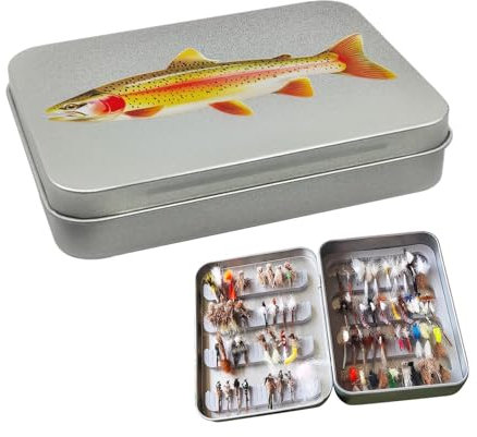 Tragbare Fliegenfischbox, Angelhaken-Organisationsbox, Fliegenfisch-Zubehörbox, Metall-Angelausrüstungsbox, Fliegenfisch-Zubehör, Organizer, kompakte Angel-Aufbewahrungsbox, Fliegenfisch-Box für