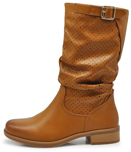 IF Fashion Stivali Stivaletti da Donna Biker Motociclista Traforati Primaverili Estivi con Fibbia LY70-4
