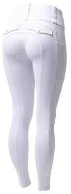 HORZE Damen Reitleggings Anya mit Vollbesatz – Atmungsaktive Reithose mit Silikon-Grip, Handytaschen & Gürtelschlaufen – Bequeme & Pflegeleichte Reitleggings für Training & Alltag, weiß, 38