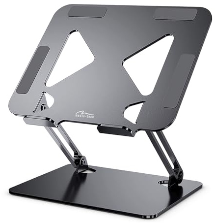 media-tech Ergonomischer Laptop-Ständer 10-17 Zoll | Höhenverstellbar & klappbar | Stabiler Notebookhalter aus Aluminium & Karbonstahl | rutschfeste Füße