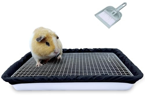 DOZZOPET Guinea Pigs Litter Box with Stainless Steel Grid & 2 Reusable Waterproof Liners, Small Animal Potty Tray for Dwarf Rabbit,Ferret,Chinchilla