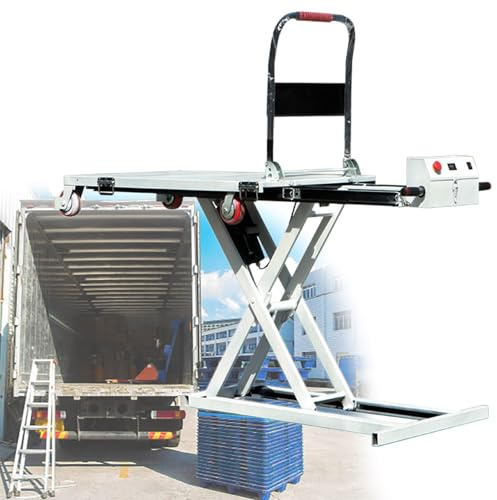 PLMNBQWE Hydraulischer Hubwagen, elektrischer Scherenhubtisch, 102 cm Hubhöhe, für sicheres Entladen und Lagern