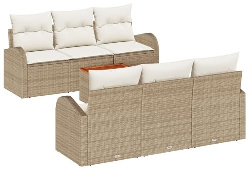 vidaXL Trädgårdsoffset med kudde 7 pcs Beige konstrotting, Modern, hållbar, UV-beständig modulär trädgårdsoffa, utomhus lounge set för patio, perfekt för vår och sommar