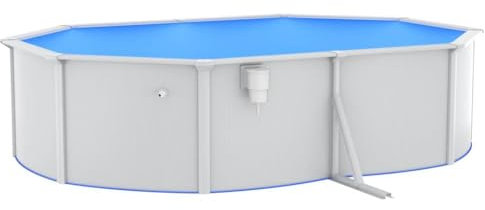 Poolzon Pool mit Stahlwand Sandfilterpumpe und Leiter Ovale Schwimmbecken Aufstellpool UV-beständige PVC-Auskleidung 490 x 360 x 120 cm